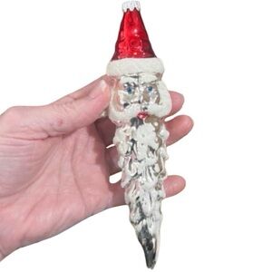 Vintage mercury, glass hand-crafted glass Santa icicle ornament. Stamped Germany